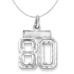 Silver, Varsity Collection, Small D/C Number 80 Necklace - 20 In